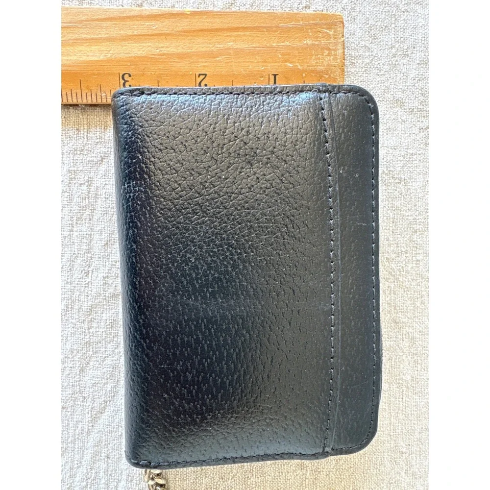 Kate Spade New York Black Pebbled Leather Zip Around Small Wallet Keychain Coin